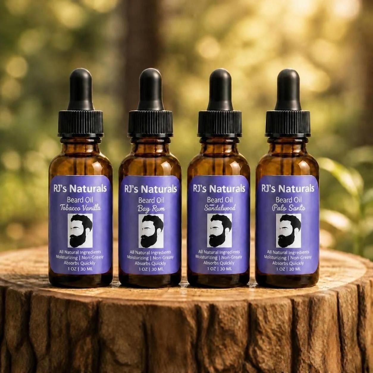 RJ's Naturals Plant-Based Beard Oil - 7 Scents including Tobacco Vanille & Sandalwood