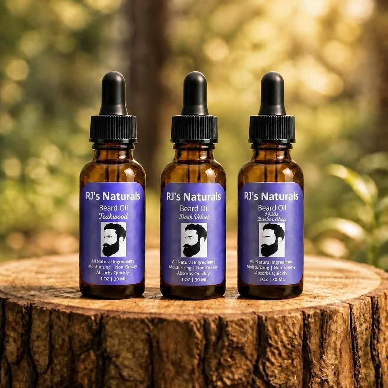 RJ's Naturals Plant-Based Beard Oil - 7 Scents including Tobacco Vanille & Sandalwood